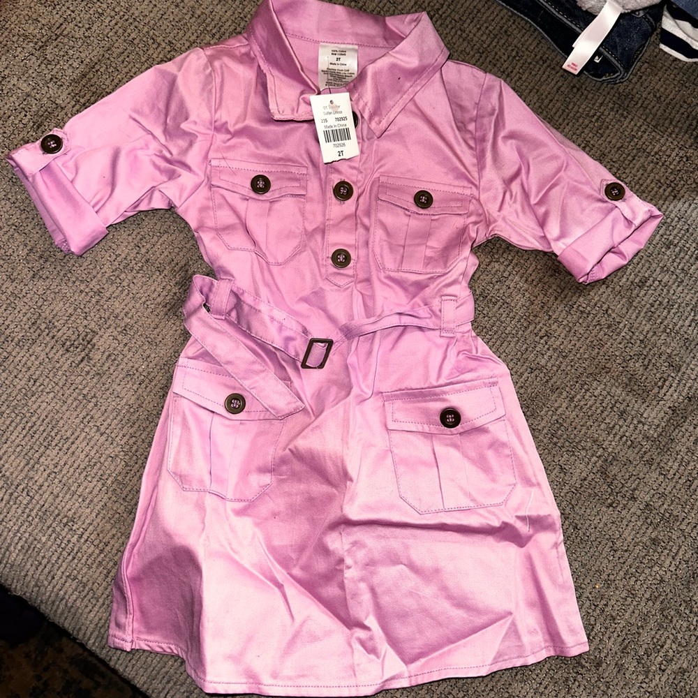 BNWT 2T Little Girls Shirt Dress with Tie